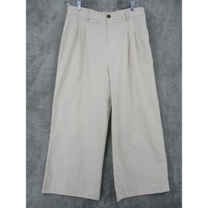 Jasambac Pants Women XL Beige Wide Leg Linen Blend Plated Minimalist Lightweight